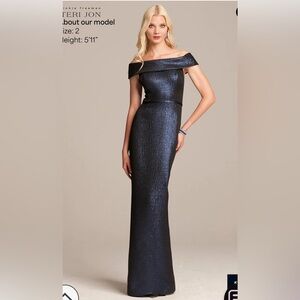 Teri Jon Women's Off-Shoulder Navy Gown